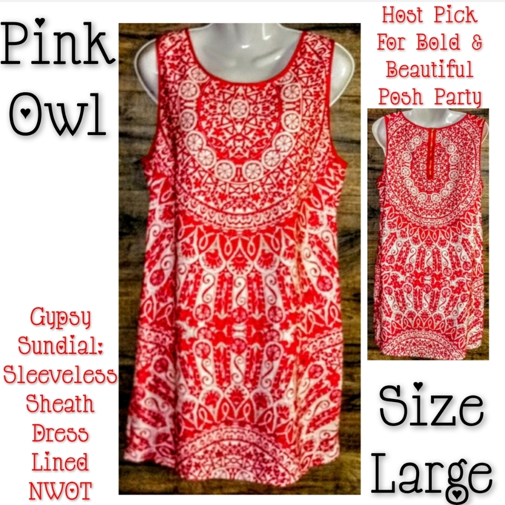 Pink Owl Dress Size Large Gypsy Sundial NWOT